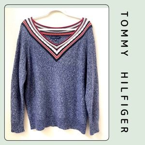FIRM PRICE 🌈 Tommy Hilfiger Women Knit Detailed V-neck Sweater Size X-Large